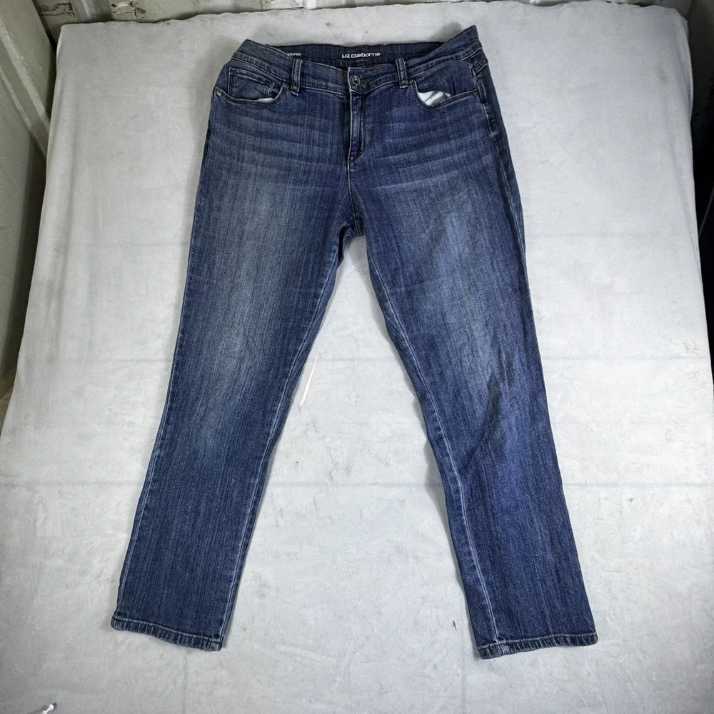 Liz Claiborne Womens Boyfriend Skinny Jeans Blue Whiskered Denim 5-Pocket 12